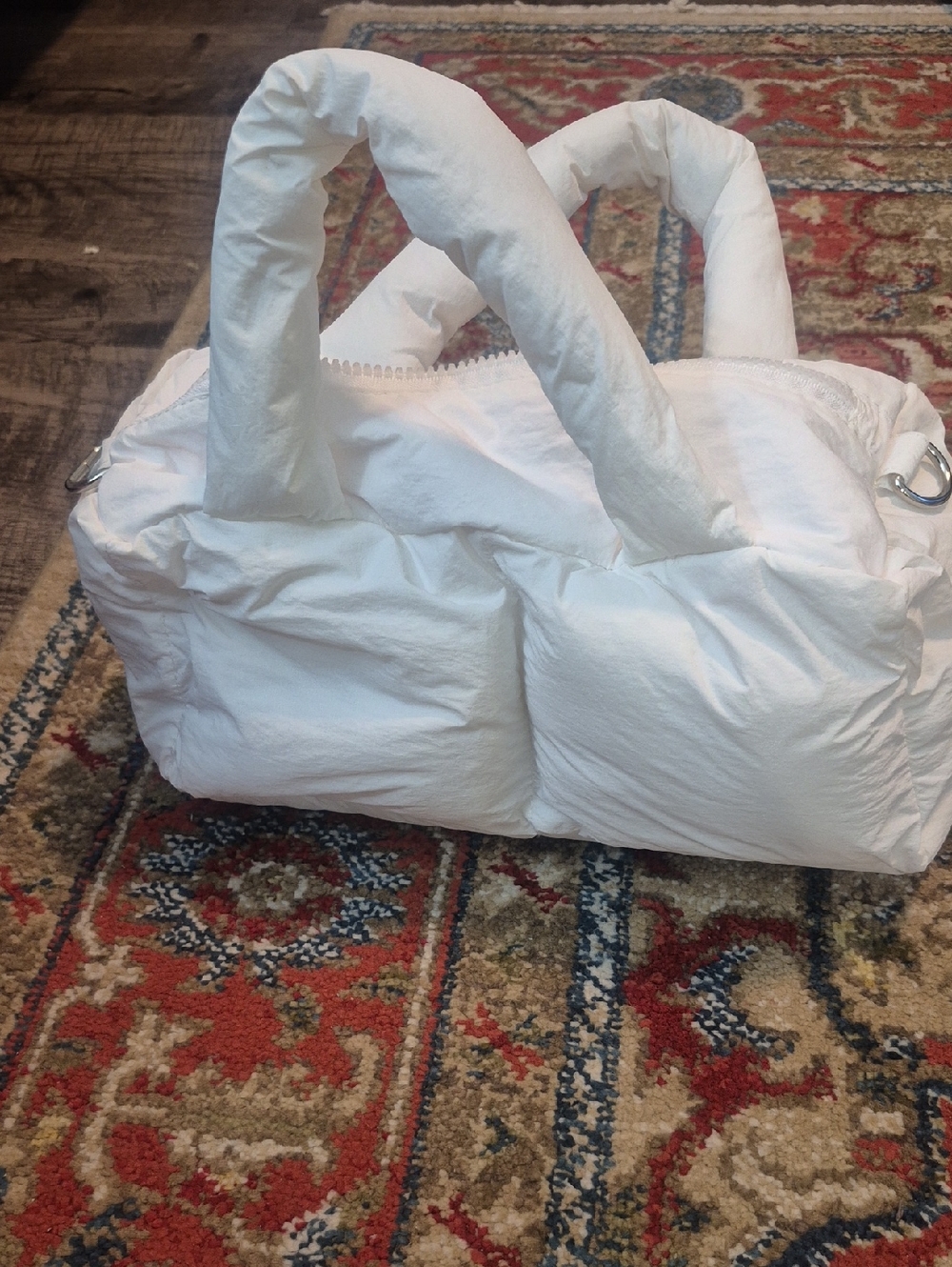 White Quilted Puffer Tote Bag - Lightweight Everyday Carry